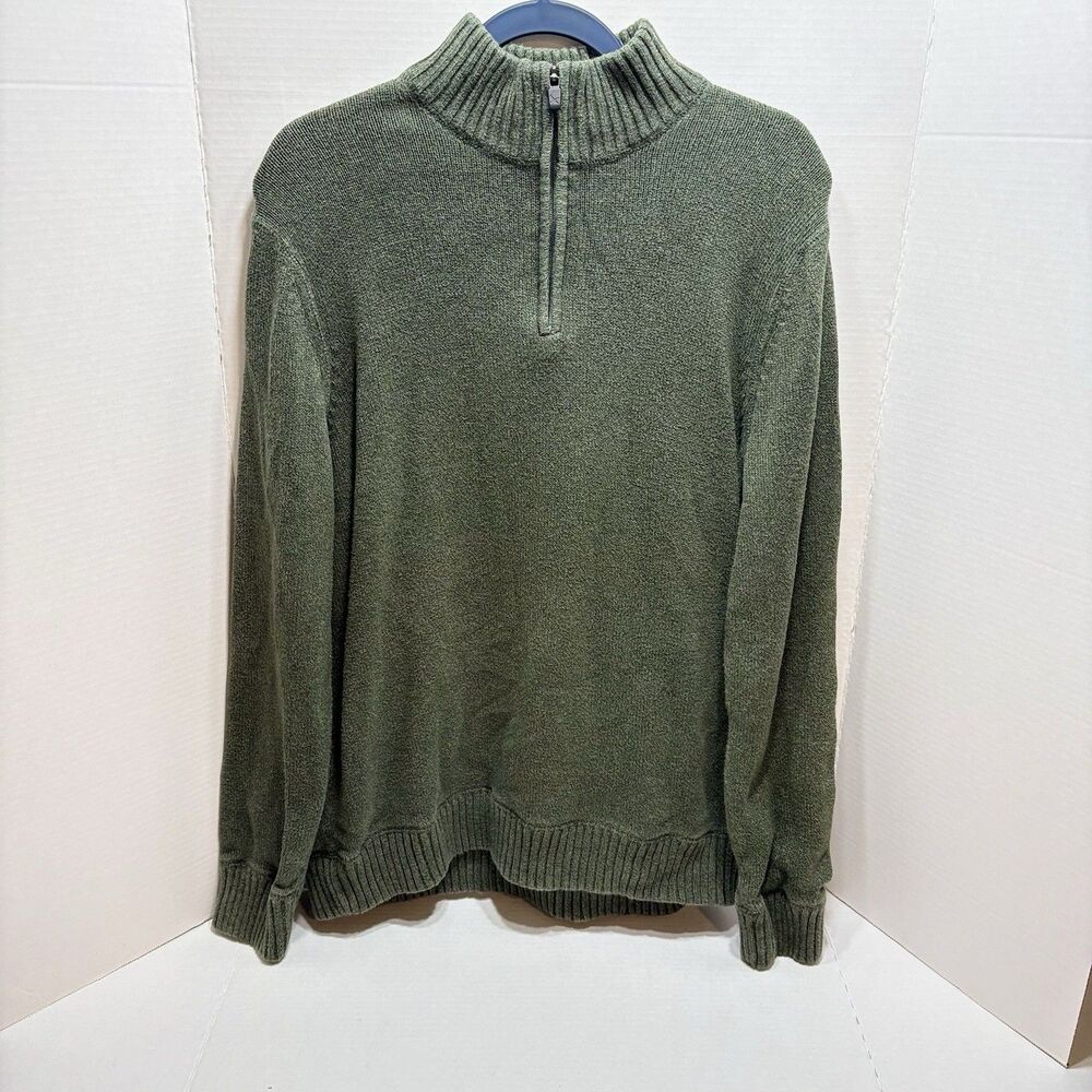Eddie Bauer Sweater Mens L Green Heather 1/4 Zip Mock Neck Knit Pullover Outdoor